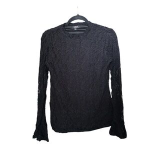 Curve Appeal‎ Black Lace Long Sleeve Fitted Shirt Size Medium
